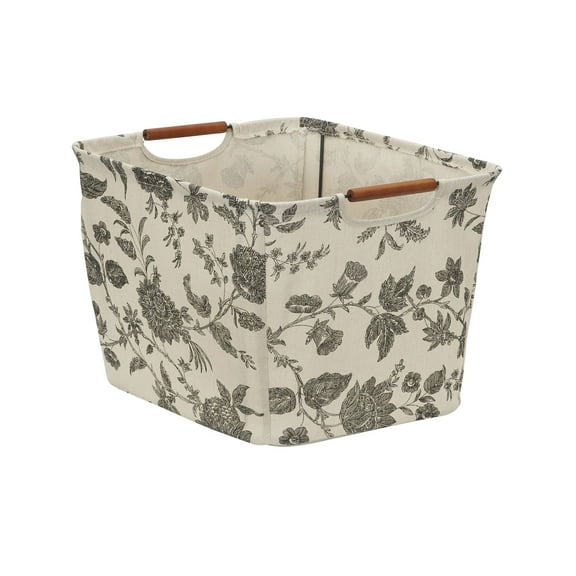Household Essentials Medium Tapered Storage Bin with Wood Handles, Floral