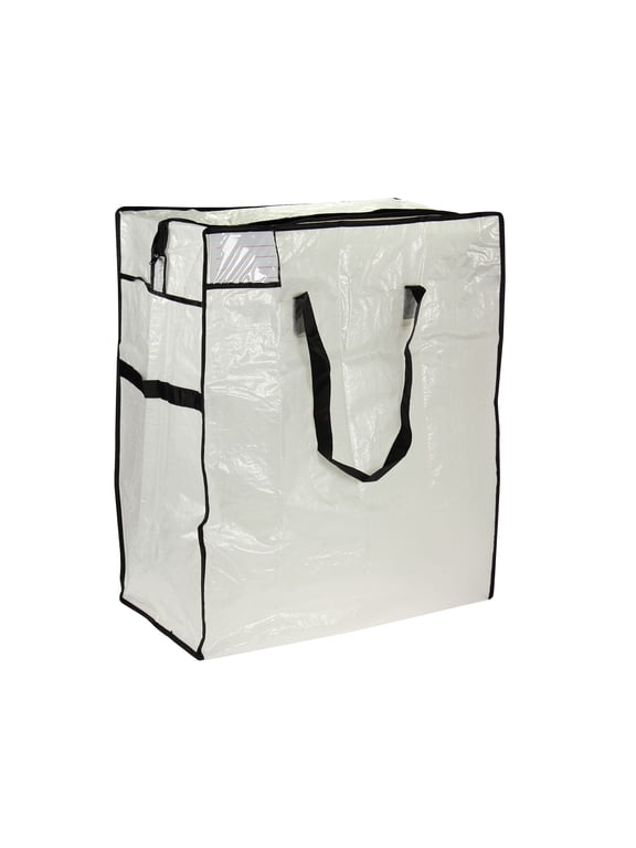 MightyStor Storage Tote Bag, Medium, Extra-Durable PE Canvas with 4 Handles, Tear Resistant, Strong Zipper, Lightweight, Perfect for Long-Term Storage, White and Black