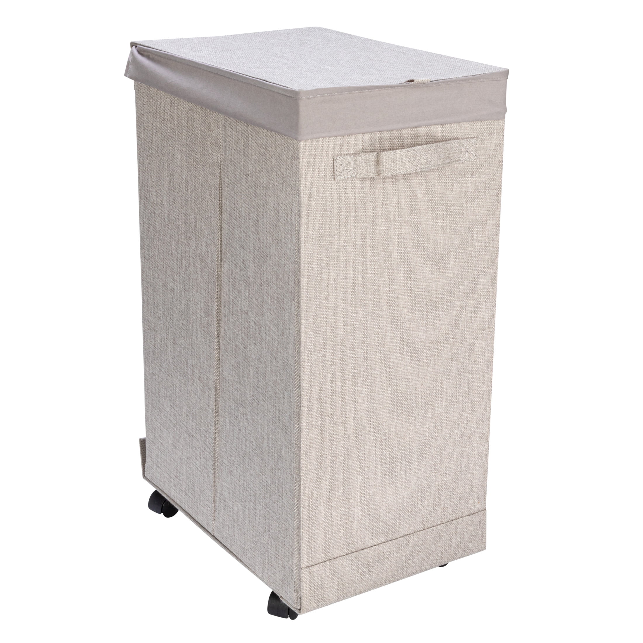 Silver Narrow Collapsible Laundry Hamper with Wheels and Lid
