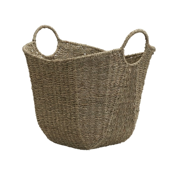 Household Essentials Natural Seagrass Basket with Handles, Natural Woven Wicker Storage Basket, Great for Decoration or Organization