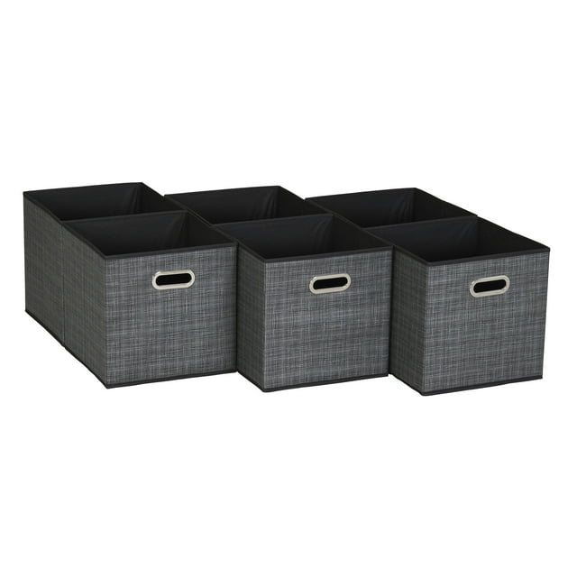 Household Essentials Open Fabric Cube Storage Bins, 6 count, Black Mix