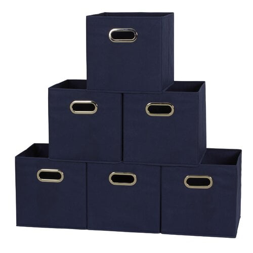 Navy Blue Foldable Fabric Storage Cube Bins, Set of 6