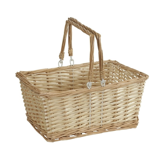 Household Essentials Woven Market Basket, Handwoven Willow Weave, Stylish Handles with Durable Metal Anchors, Classic and Versatile, Attractive, Spacious, Lightweight, Natural