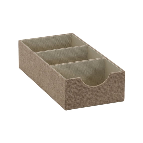 Household Essentials Organizer Tray, Accessory Organizer, Sturdy Drawer Organizer with Fabric Covering and Three Compartments, Tan