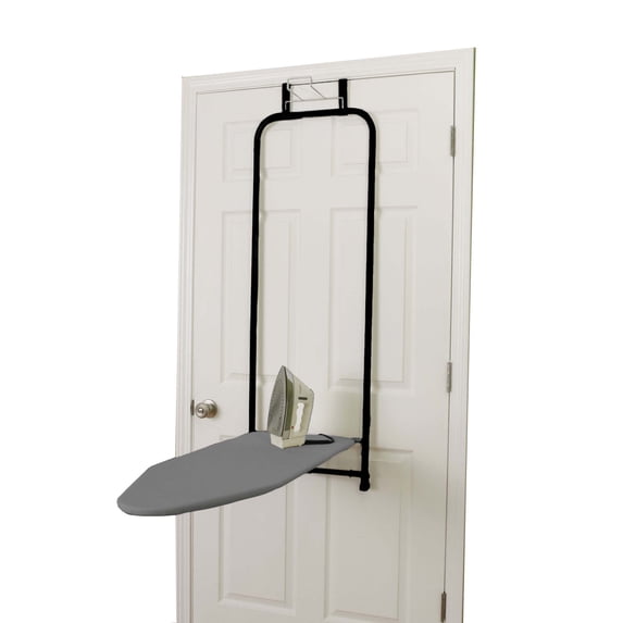 Household Essentials Over the Door Ironing Board, Self-Closing, Slim and Compact, Perfect for Small Spaces, Includes Padded Board Cover, Matte Black