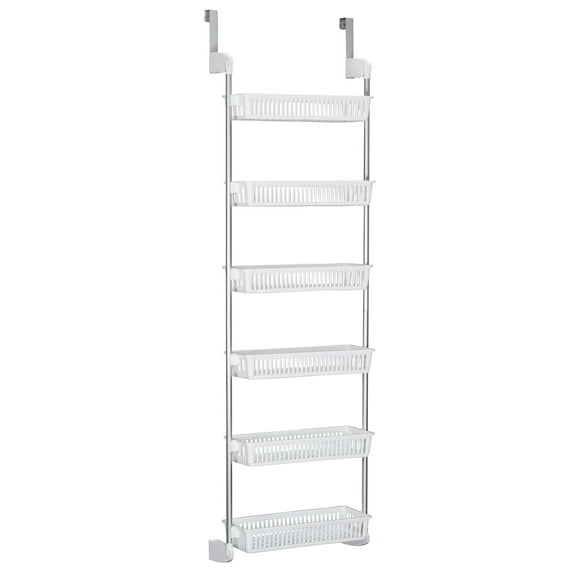 Household Essentials Over the Door Storage Rack, 6 Basket Door Organizer, Great for Use in Pantry as Spice Rack, White