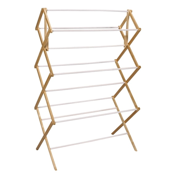 Household Essentials Large Folding Clothes Drying Rack, Bamboo Drying Rack, Sturdy Frame, Vinyl-Coated Dowels, 29 Feet of Drying Space, Folds for Storage