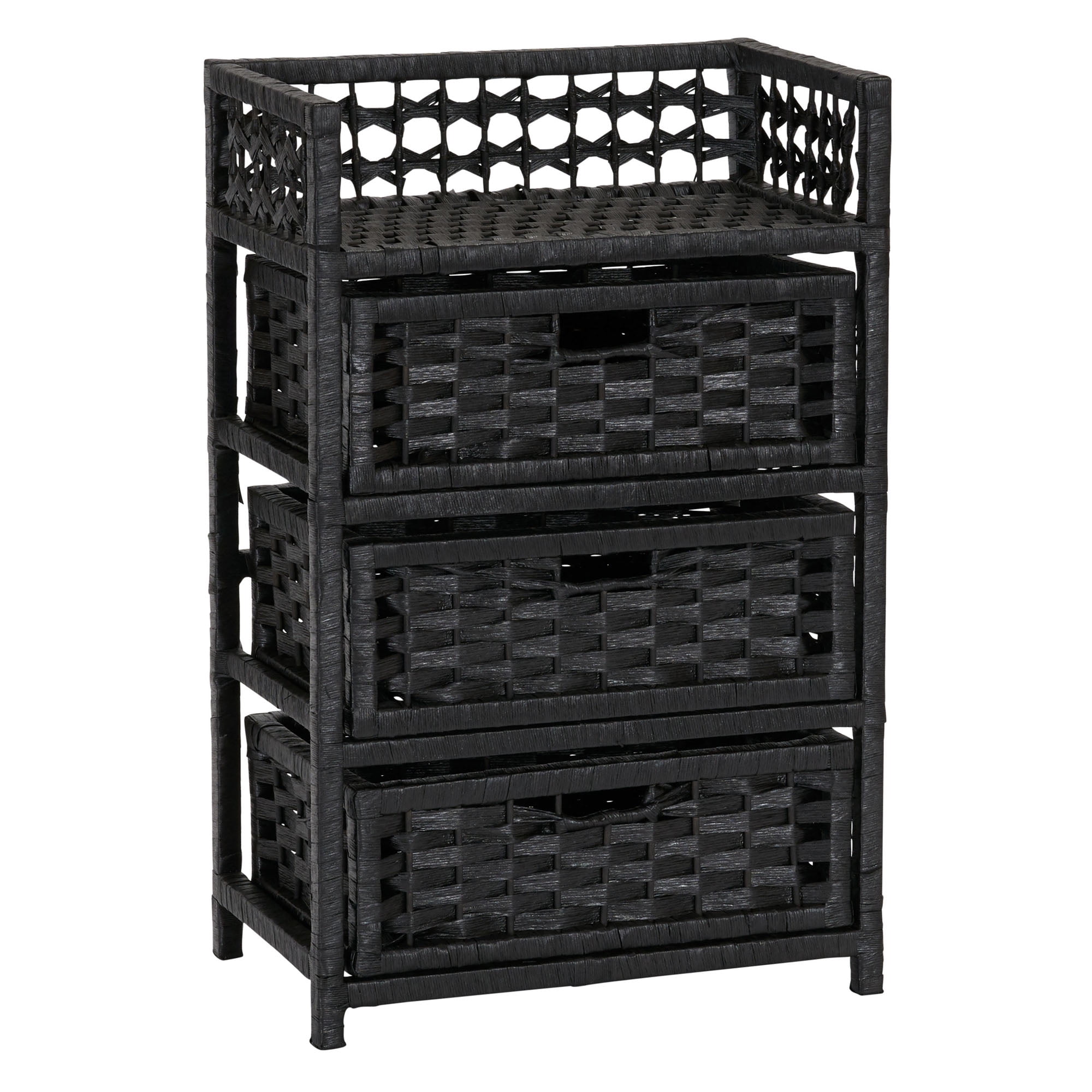 Sleek Black Paper Rope 3-Drawer Compact Chest