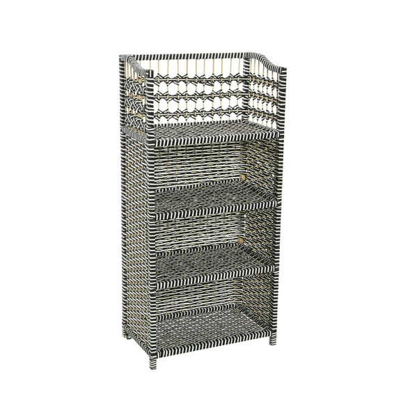 Household Essentials Woven Accent Shelf Black and White Paper Rattan