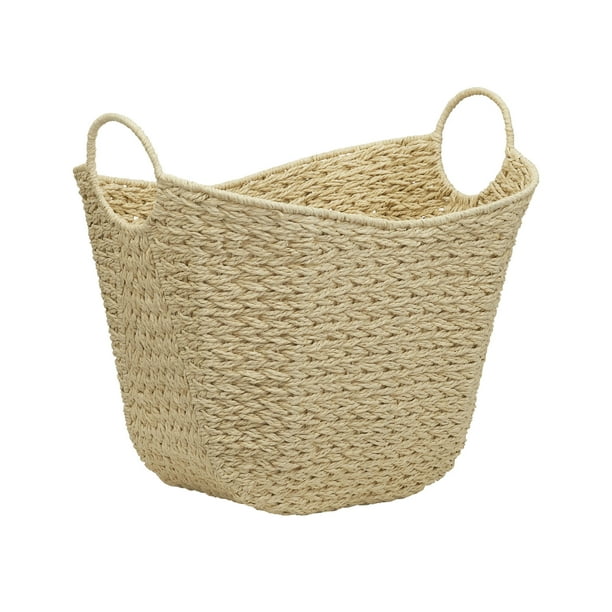 Household Essentials Paper Rope Basket with Handles, Natural Woven