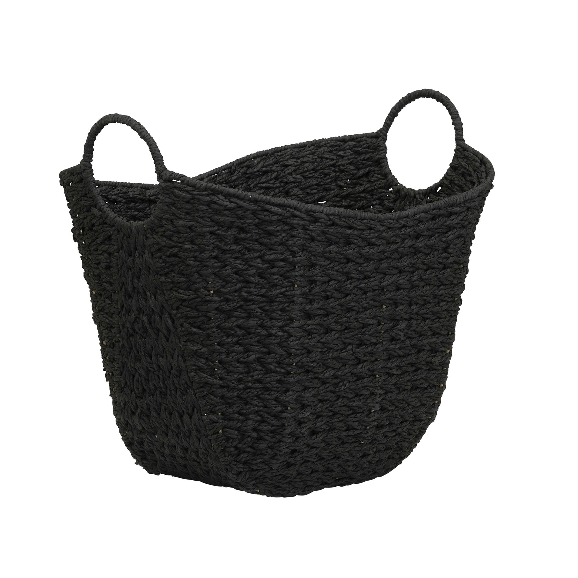 Black Woven Wicker Rectangular Storage Box with Handles