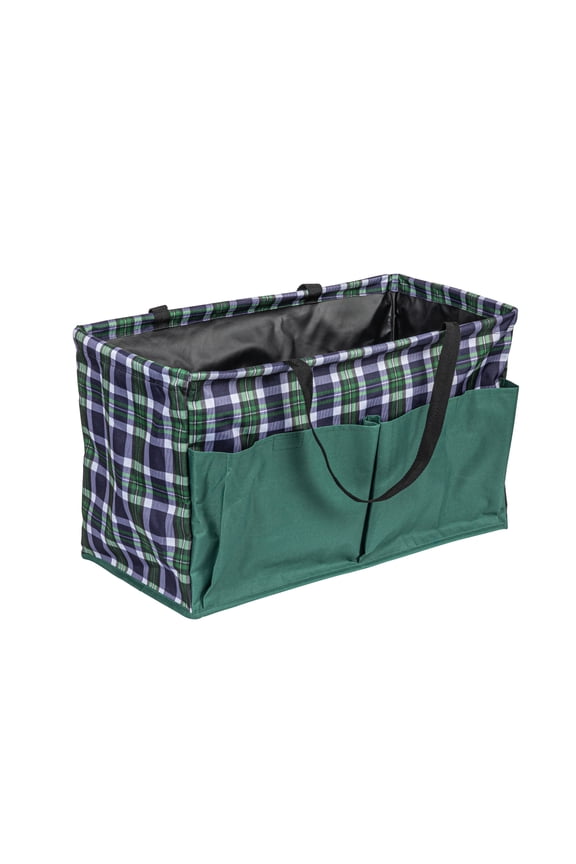 Plaid Krush Container All-Purpose Utility Tote with Green Pockets