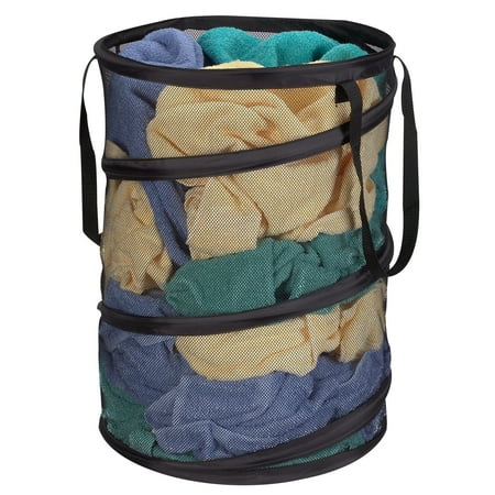 Household Essentials Pop-Up Mesh Laundry Hamper, Springform Steel Frame, Mesh Lining for Air Circulation, Large Capacity, Easy Set-Up, Compact Storage, Black