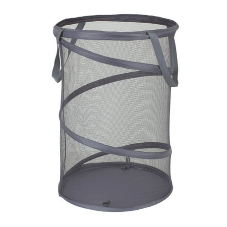 Household Essentials Pop-Up Mesh Laundry Hamper, Springform Steel Frame, Mesh Lining for Air Circulation, Large Capacity, Easy Set-Up, Compact Storage, Charcoal