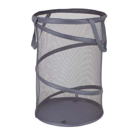 Household Essentials Pop-Up Mesh Laundry Hamper, Springform Steel Frame, Mesh Lining for Air Circulation, Large Capacity, Easy Set-Up, Compact Storage, Charcoal
