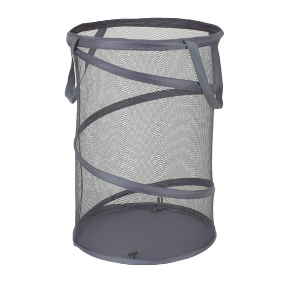 Household Essentials Pop-Up Mesh Laundry Hamper, Springform Steel Frame, Mesh Lining for Air Circulation, Large Capacity, Easy Set-Up, Compact Storage, Charcoal