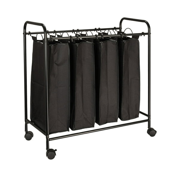 Household Essentials Rolling Laundry Sorter, 4 Bag Laundry Sorter Cart with Washable and Removable Bags, Black
