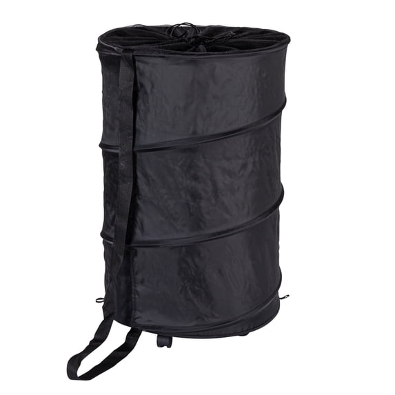 Household Essentials Rolling Pop Up Hamper, Drawstring Closure with Shoulder Strap and Removable Wheels, Black