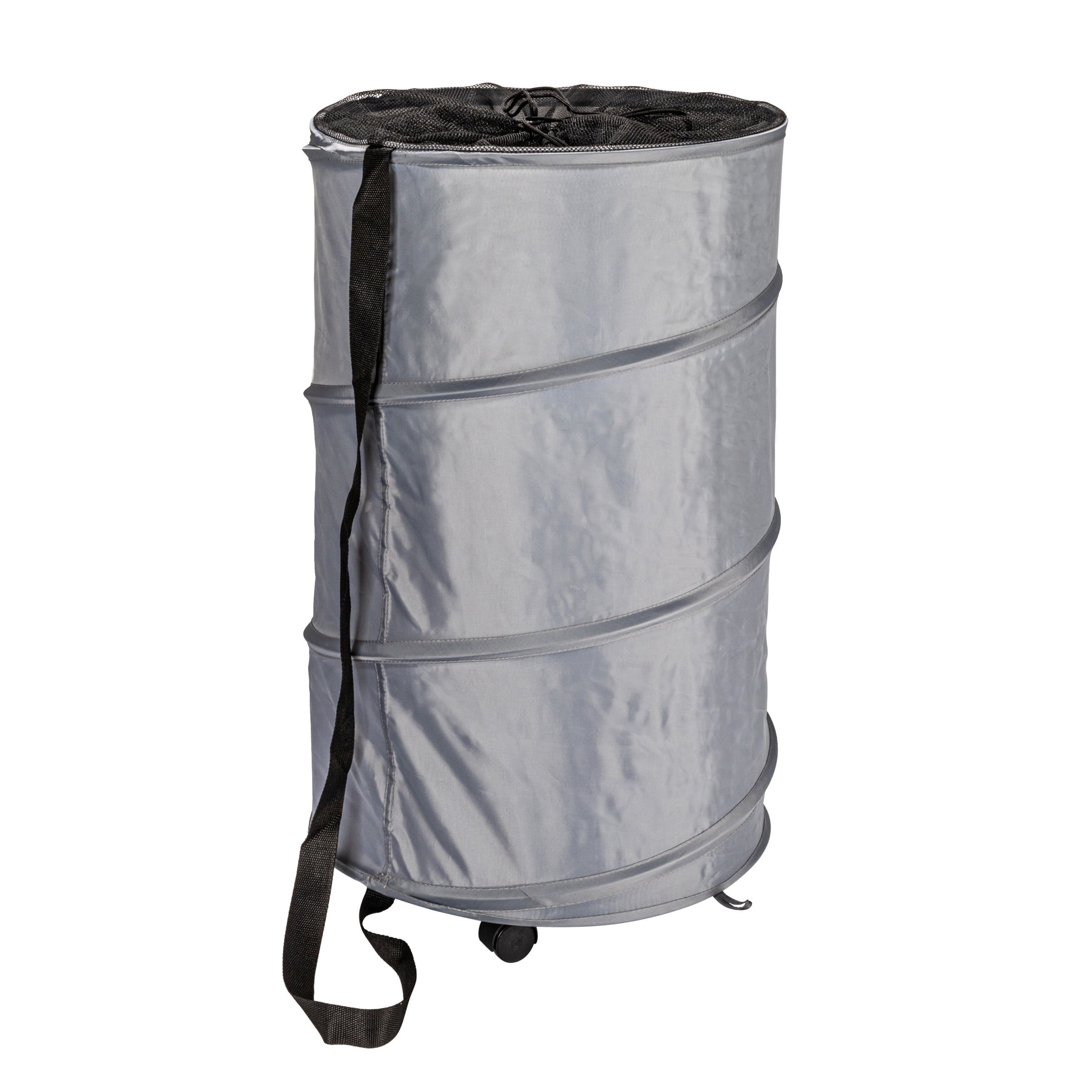 Gray Collapsible Upright Hamper with Wheels and Handles
