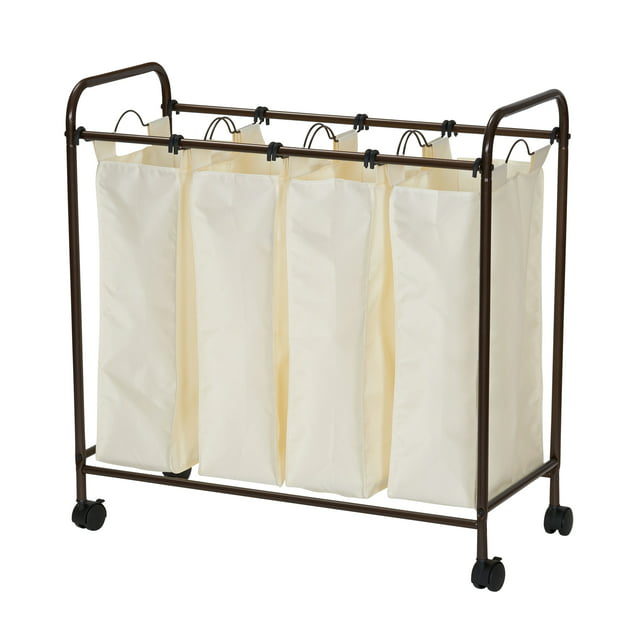 Household Essentials Rolling Quad Sorter Laundry Hamper with Natural ...