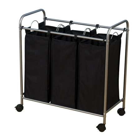 Household Essentials Rolling Triple Laundry Sorter, Silver