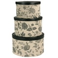 thumbnail image 1 of Household Essentials Round Hat Boxes with Lids, Detailed Floral Print with Faux Leather Lids, Poly-Cotton and Non-Woven PP Liner, Large, Medium and Small, Stackable and Nestable, Black and Tan, 1 of 8