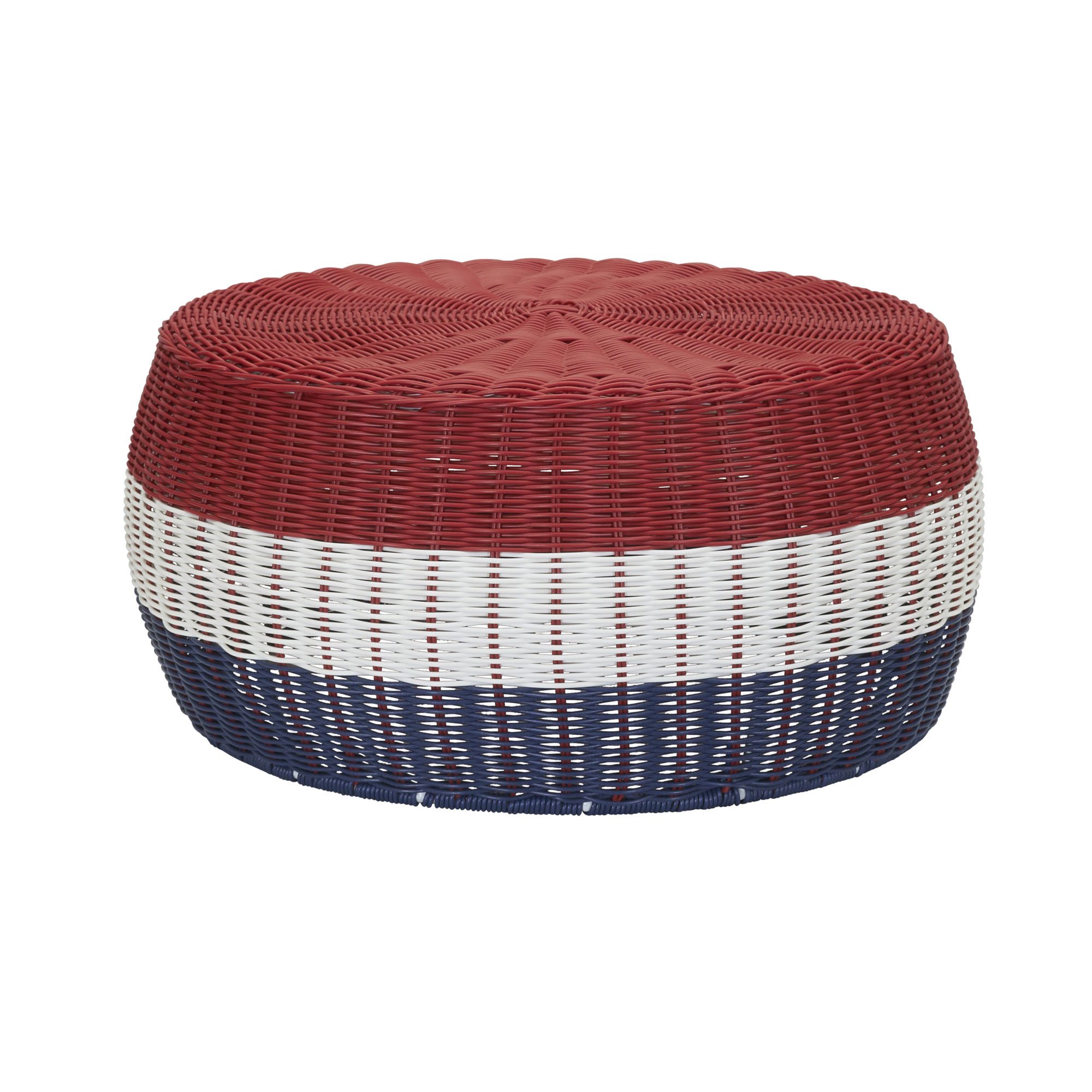 Household Essentials Round Resin Wicker Ottoman Table in Patriotic Red