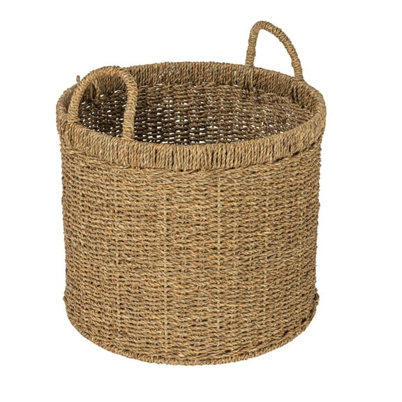 Household Essentials Round Seagrass Basket with Handles, Natural