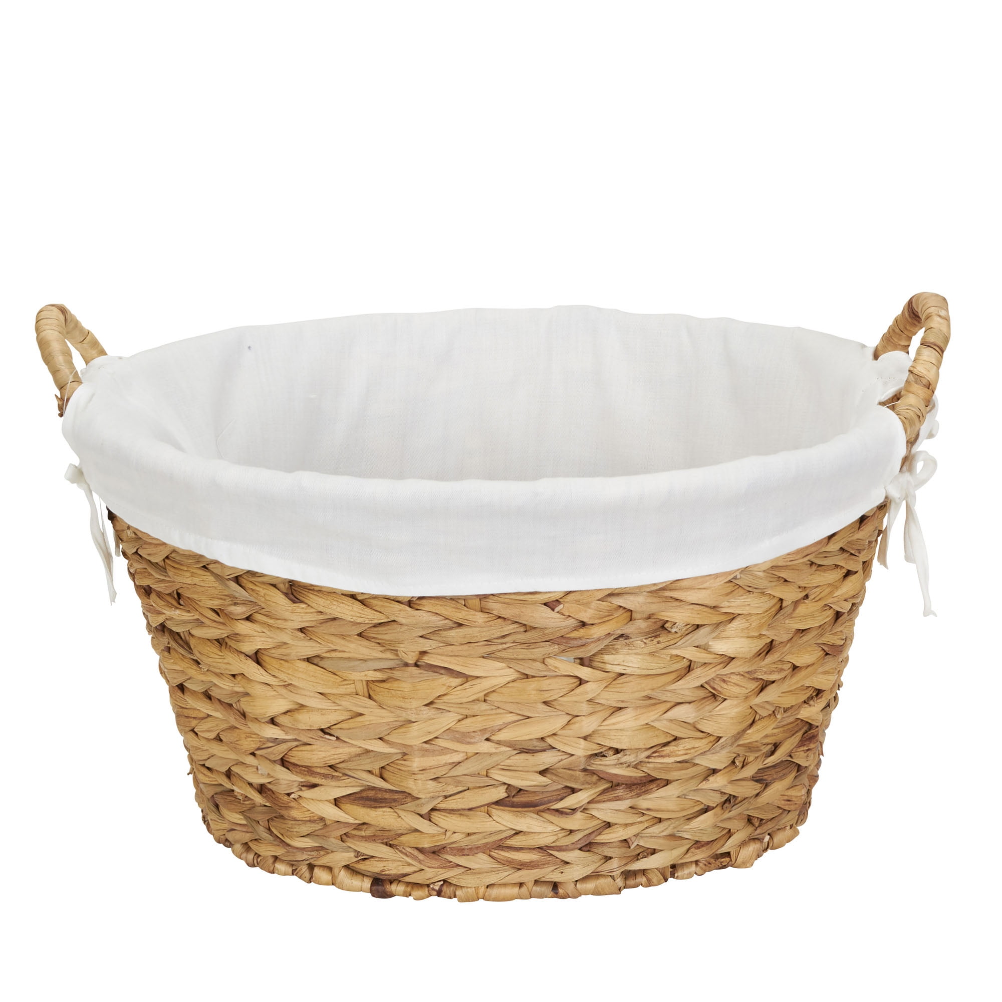Household Essentials Round Wicker Laundry Basket with Handles, Whimsical Water Hyacinth Basket, Supportive Metal Frame, Removable Polyester Liner, Handwoven, Well-Structured and Versatile, Natural