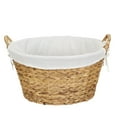 thumbnail image 1 of Household Essentials Round Wicker Laundry Basket with Handles, Whimsical Water Hyacinth Basket, Supportive Metal Frame, Removable Polyester Liner, Handwoven, Well-Structured and Versatile, Natural, 1 of 9