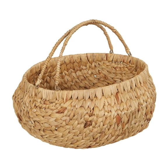 Household Essentials Round Woven Basket with Handles, Water Hyacinth Wicker Basket with Handles