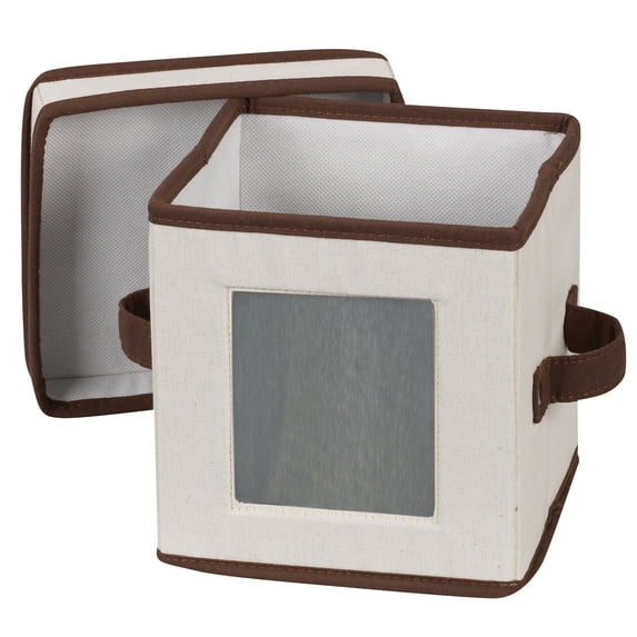 Household Essentials Saucer Storage Box, Holds 12 Saucers with Felt Protectors, Windowed Panel, 2 Riveted Handles, Foldable and Stackable Box