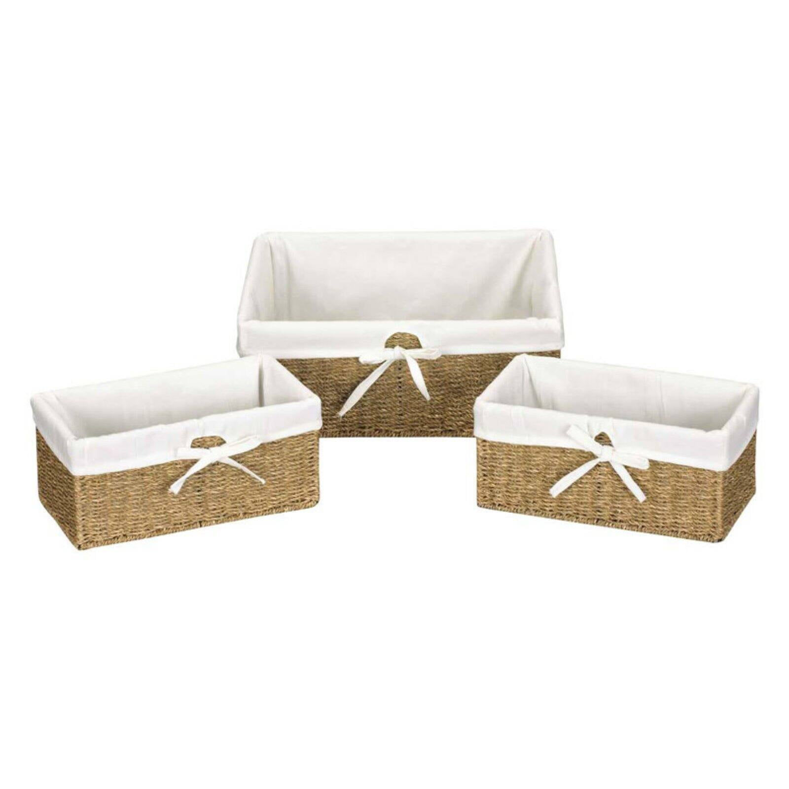 Rectangular Seagrass Storage Baskets with Metal Frame - Set of 3