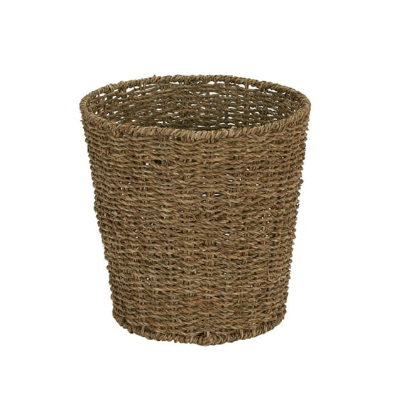 Household Essentials Seagrass Wicker Waste Basket, Handwoven Waste Bin with Metal Frame, Perfect for Bathrooms and Bedrooms,