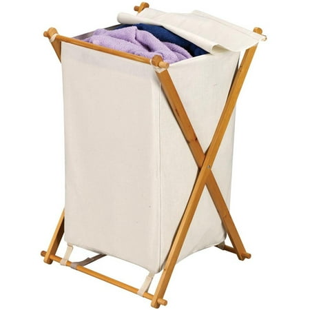 Household Essentials Single X-Frame Folding Hamper with Natural Bag