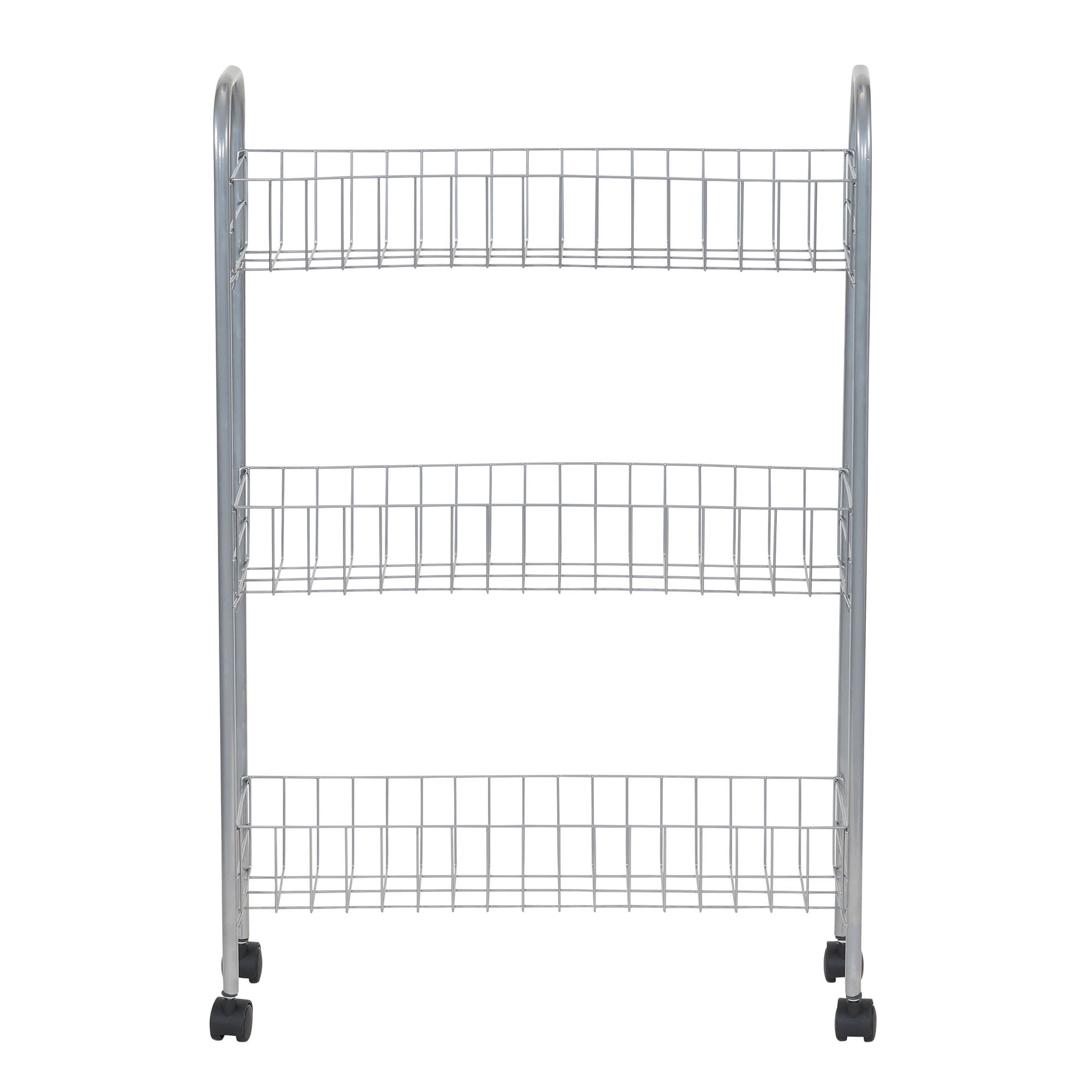Slim Silver 3-Tier Rolling Storage Cart for Laundry and More