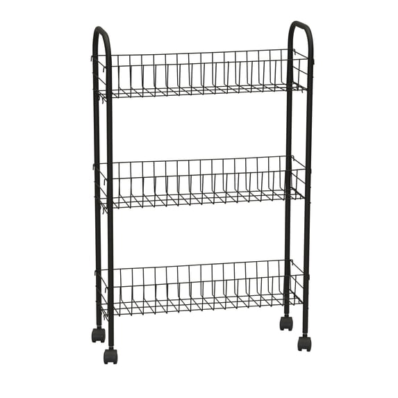 Household Essentials Slim Storage Cart, 3 Shelf Storage Cart with Wheels, Perfect for Laundry Rooms, Bathrooms, Pantries, Kitchens and More