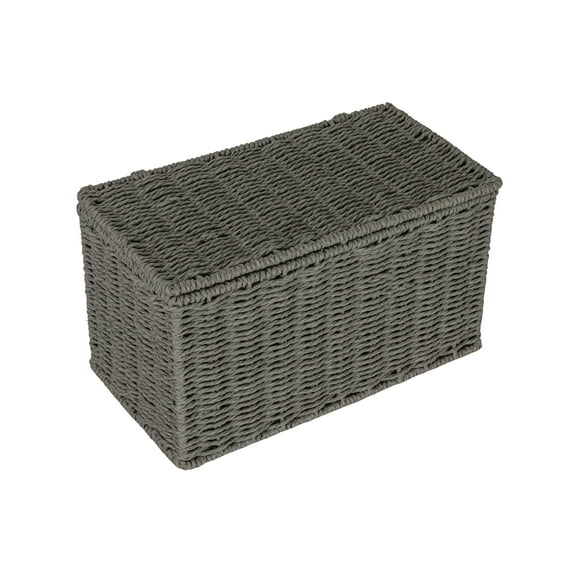 Household Essentials Small Handwoven Paper Rope Wicker Basket with Lid, Grey