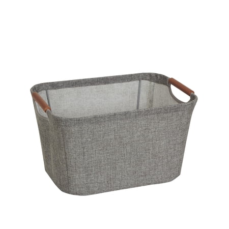 Household Essentials Small Soft-Side Tapered Storage Bin with Wood Handles, Gray
