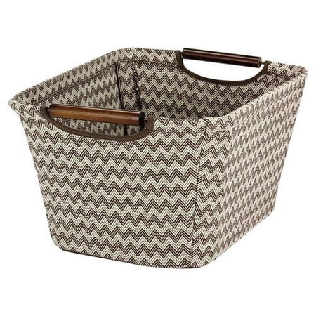 Household Essentials Small Tapered Storage Bin with Wood Handles, Brown Chevron