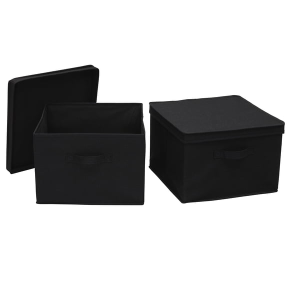 Household Essentials Square Storage Box With Lid, 15”x15”x10”, Canvas Sides With Sturdy Sides, Closet or Storage Room Organization, Includes Handle for Easy Access, Black Linen