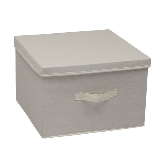 Household Essentials Square KD Storage Box With Lid, 15”x15”x10”, Breathable Canvas Sides With Sturdy Sides, Perfect for Closet or Storage Room Organization, Includes Handle for Easy Access, Natural