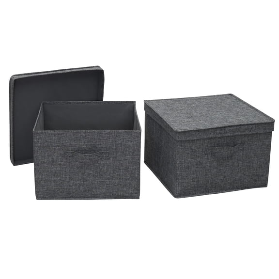 Household Essentials Square KD Storage Box With Lid, 15”x15”x10”, Breathable Canvas Sides With Sturdy Sides, Perfect for Closet or Storage Room Organization, Includes Handle for Easy Access, Graphite