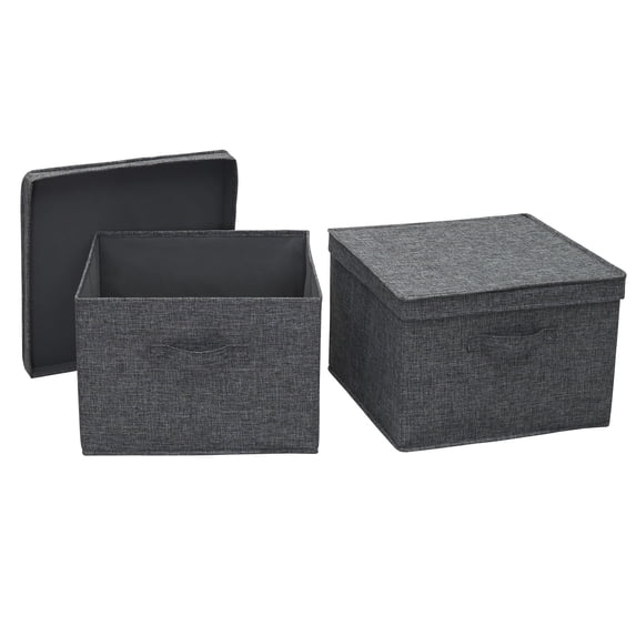 Household Essentials Square KD Storage Box With Lid, 15”x15”x10”, Breathable Canvas Sides With Sturdy Sides, Perfect for Closet or Storage Room Organization, Includes Handle for Easy Access, Graphite