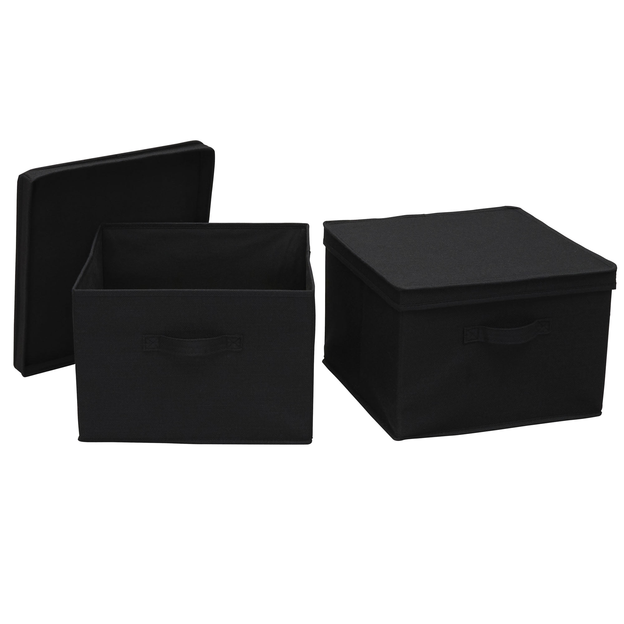 Black Fabric Collapsible Square Storage Box Set with Lids