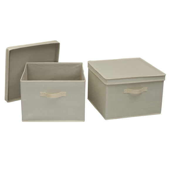 Household Essentials Square Storage Box With Lid, 15”x15”x10”, Canvas Sides With Sturdy Sides, Closet or Storage Room Organization, Includes Handle for Easy Access, Cream Linen