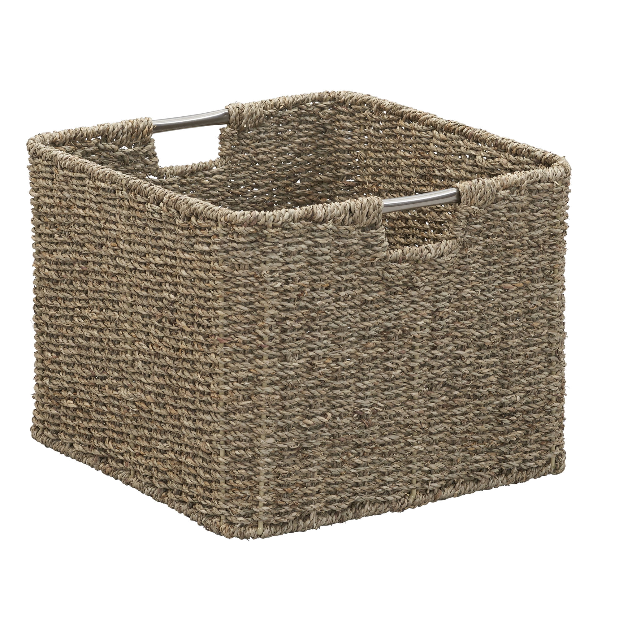 Natural Seagrass Square Wicker Basket with Metal Handles