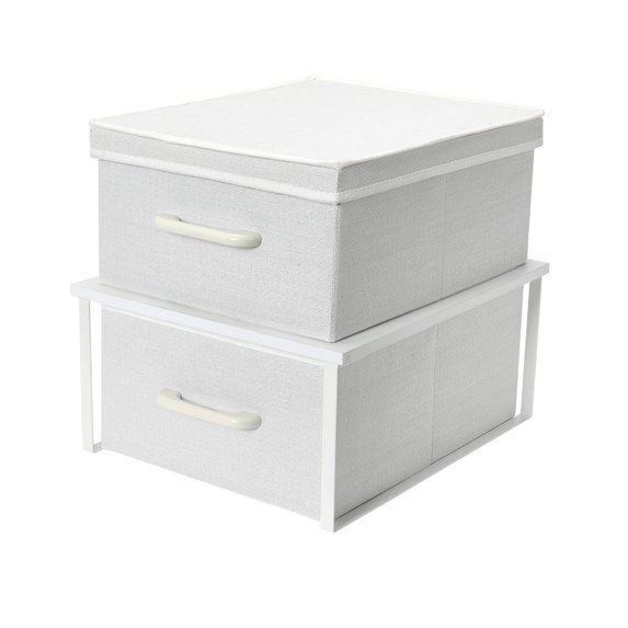 Household Essentials Stacking Storage Boxes with Laminate Top, Set of 2, White