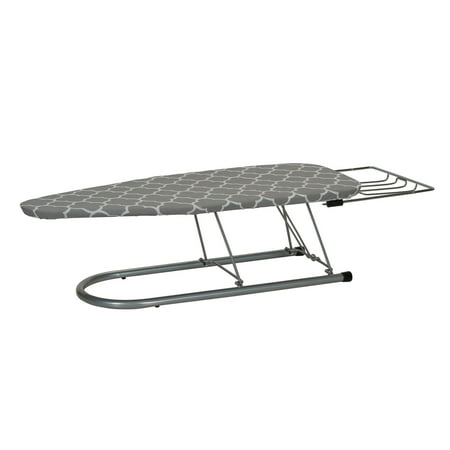 Household Essentials Steel Table Top Ironing Board with Iron Rest, Mesh with Cotton Cover, Thick Fiber Pad, Heat and Scorch-Resistant, Over-The-Door Hook, Compact, Foldable, Gray and White