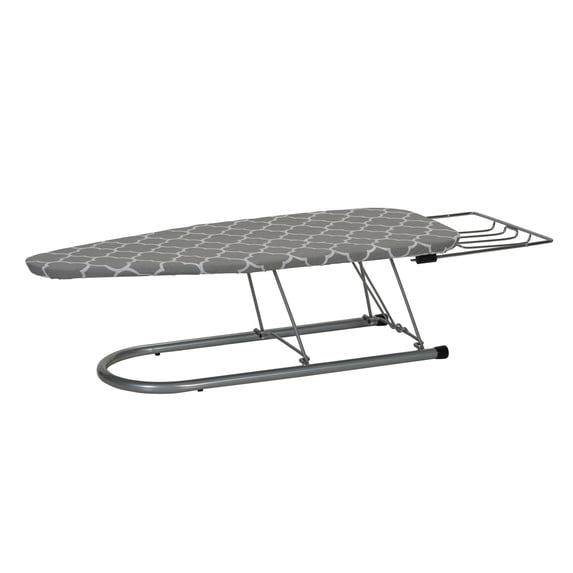 Household Essentials Steel Table Top Ironing Board with Iron Rest, Mesh with Cotton Cover, Thick Fiber Pad, Heat and Scorch-Resistant, Over-The-Door Hook, Compact, Foldable, Gray and White